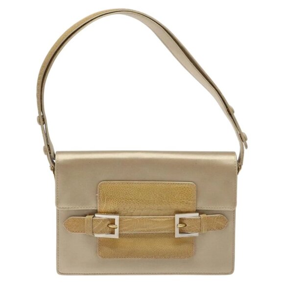 FENDI Shoulder Bag Satin Beige Gold Auth 118128V - Picture 1 of 16